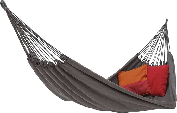 Benson Complete hangmat met karabijnhaak - 200 x 100 cm - grijs - inclusief bevestigingsmaterialen