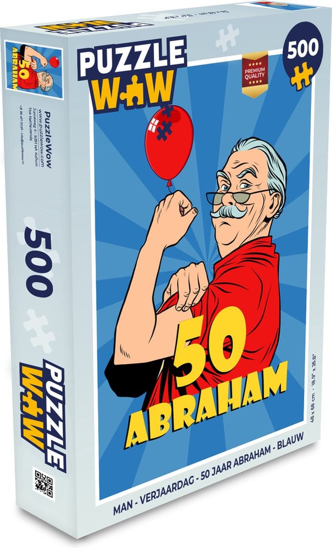 Puzzel Man - Verjaardag - 50 jaar Abraham - Blauw - Legpuzzel - Puzzel 500 stukjes