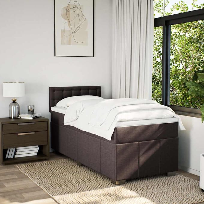 vidaXL - Boxspring - met - matras - stof - donkerbruin - 90x200 - cm