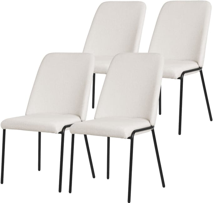 ML-Design beige eetkamerstoelen set van 4 gestoffeerde keukenstoelen comfortabel ergonomisch zachte polyester zitting hoge rugleuning metalen poot modern scandinavisch luxe design woonkamer eethoek keuken stoelen elegant minimalistisch