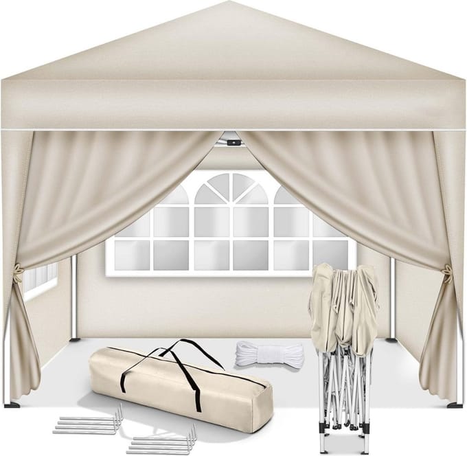 VELTRR® Paviljoen - Easy up Partytent Opvouwbaar - Overkapping - 3x3m - Beige