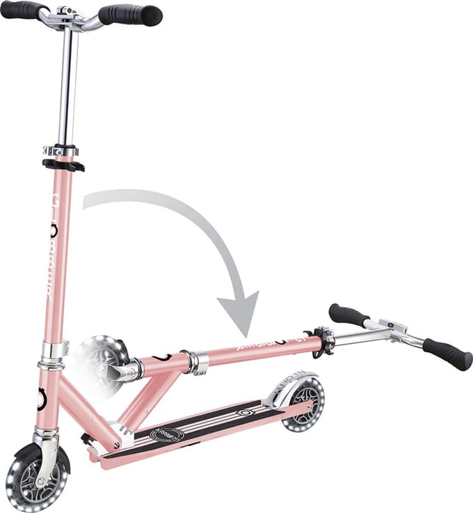Kinderstep - Globber Flow - Roze/chrome - Lichtgevende wielen - Vouwbaar - Vanaf 5 jaar