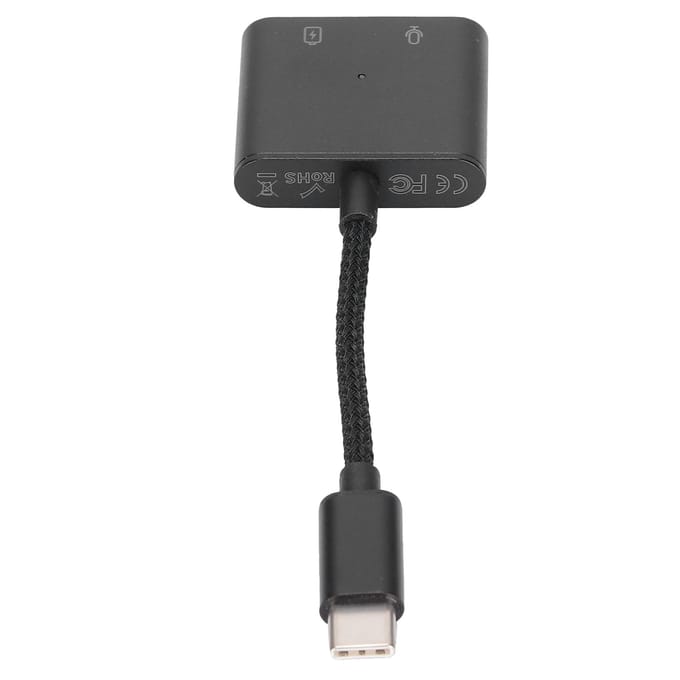 2 in 1 Type C naar Type C o Adapter Type C naar AUX-aansluiting met USB C PD 60W Snel Laadadapter zwart