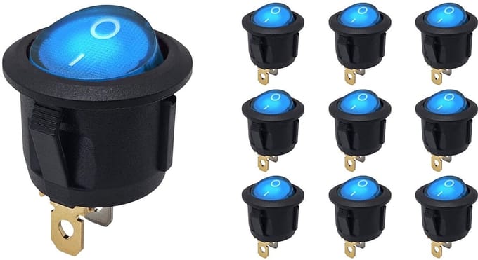 ProRide Wipschakelaar ON-OFF KCD2-220 - Rond - 3 pins - 250V/6A - Blauw - 10 stuks