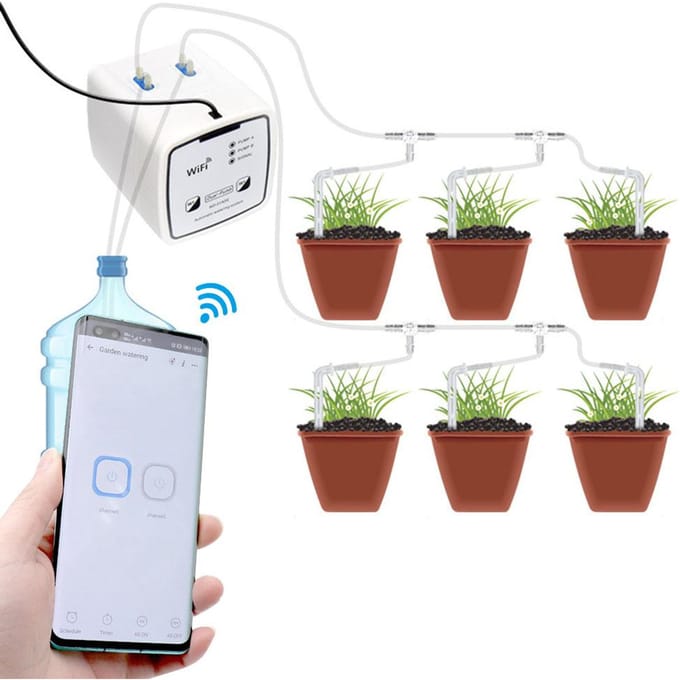 Wifi Dubbele Pomp Slim Watersysteem Slim Zelfwatergevend Timerapparaat Afstandsbediende Besproeiing Pump 20 pot EU