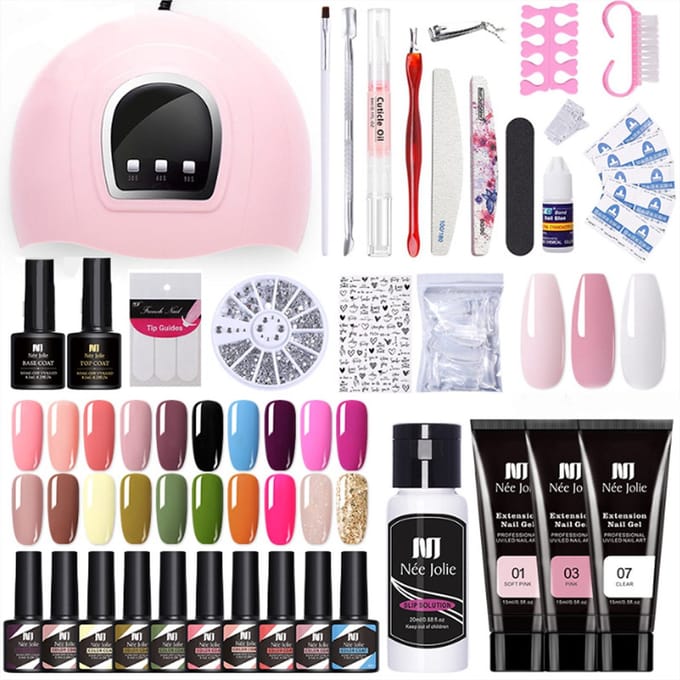 NAXSIR Nagelstudio Complete set met UV/LED lamp - 20 gelkleuren & kristalgel voor verlenging