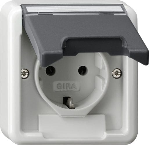 Gira IP44 Opbouw SCHUKO Stopcontact Met Scharnierende Afdekking Grijs - 445035