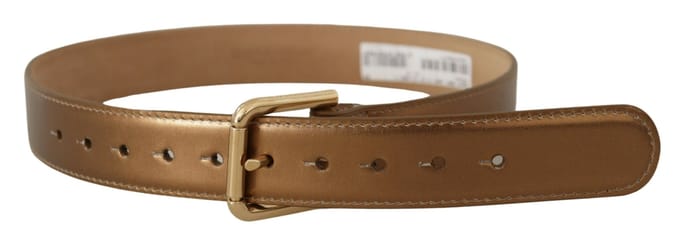 Dolce & Gabbana Bronzen Leren Gouden Logo Gegraveerde Heupsluiting Riem