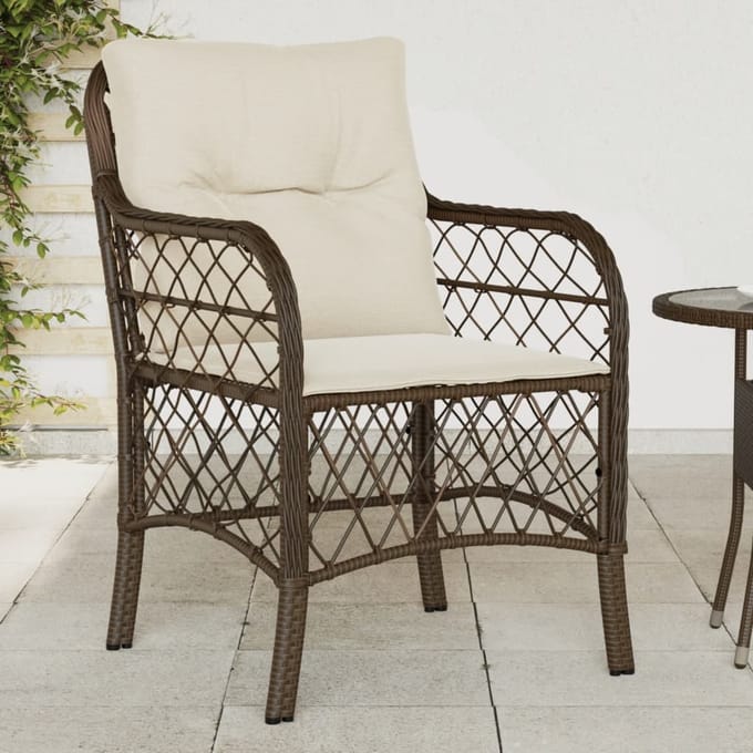 vidaXL - Tuinstoelen - 2 - st - met - kussens - poly - rattan - bruin