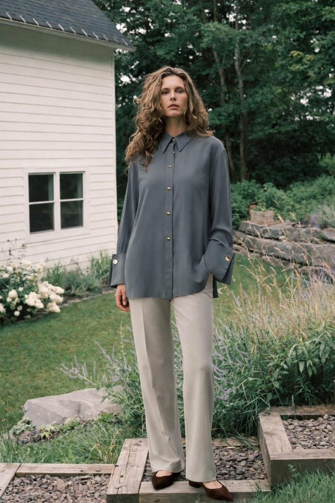 Touché Privé - Poplin blouse met brede manchetten - Antraciet - Dames