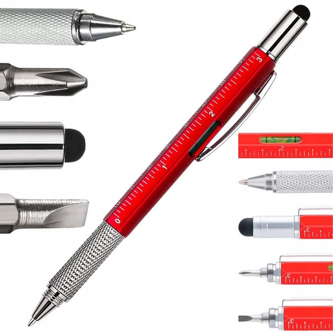 Multifunctionele Klus Pen | 6 In 1 | Waterpas | Stylus | Schroevendraaier | Meetlat | Pen | Multitool