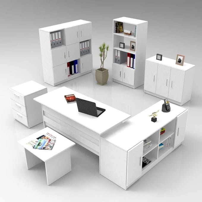 Set van bureau met bijzettafel en opbergkasten Robbie | Kalune Design