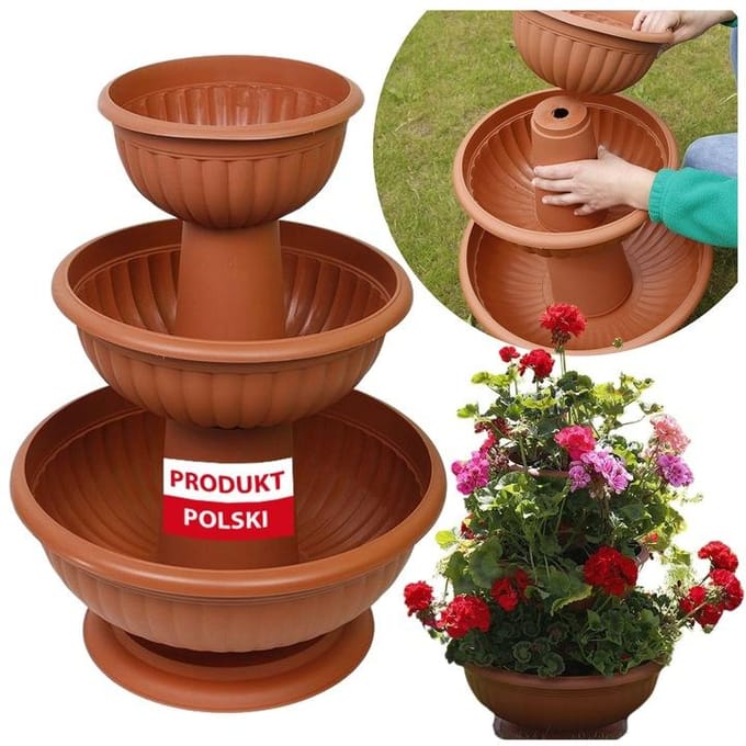 Bloempot-cascade met 3 bloempotten H57.5cm D24/35/40cm terracotta