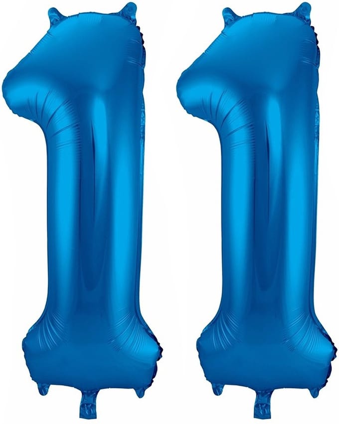 Cijfer ballonnen - Verjaardag versiering 11 jaar - 85 cm - blauw