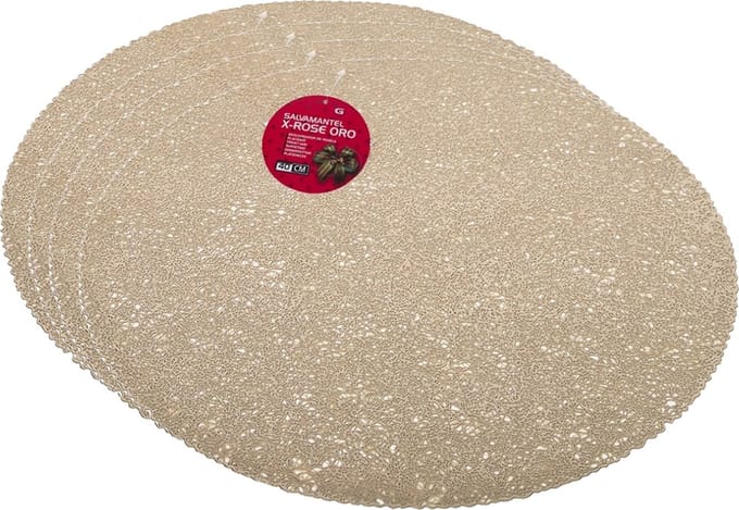 Gerimport Placemat - 4x stuks - goud - dia 40 cm - rond - kunststof - onderlegger - kerstdiner/diner placemats