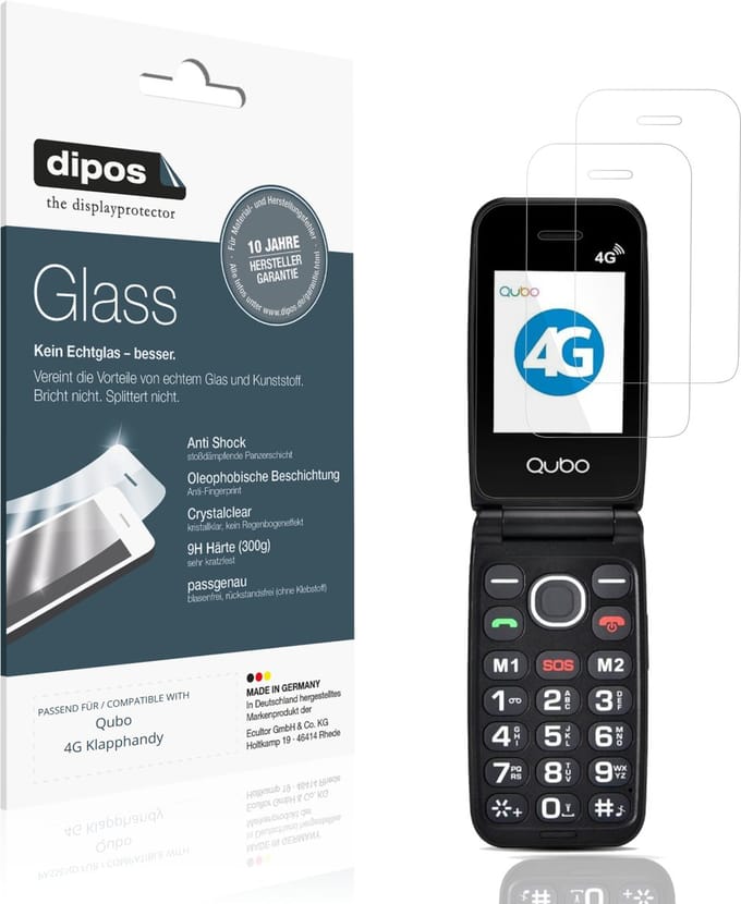 dipos – 2x Pantserfolie geschikt voor Qubo 4G Klapphandy | 9H Screenprotector