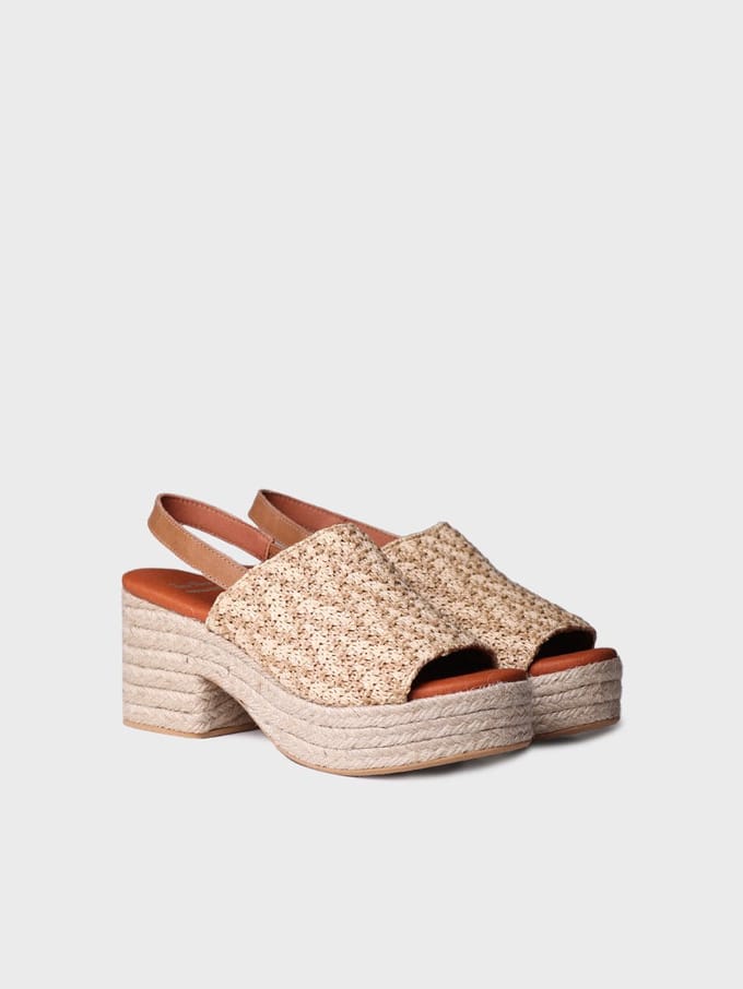Espadrilles zonder hiel van raffia met een brede hak | ANKARA