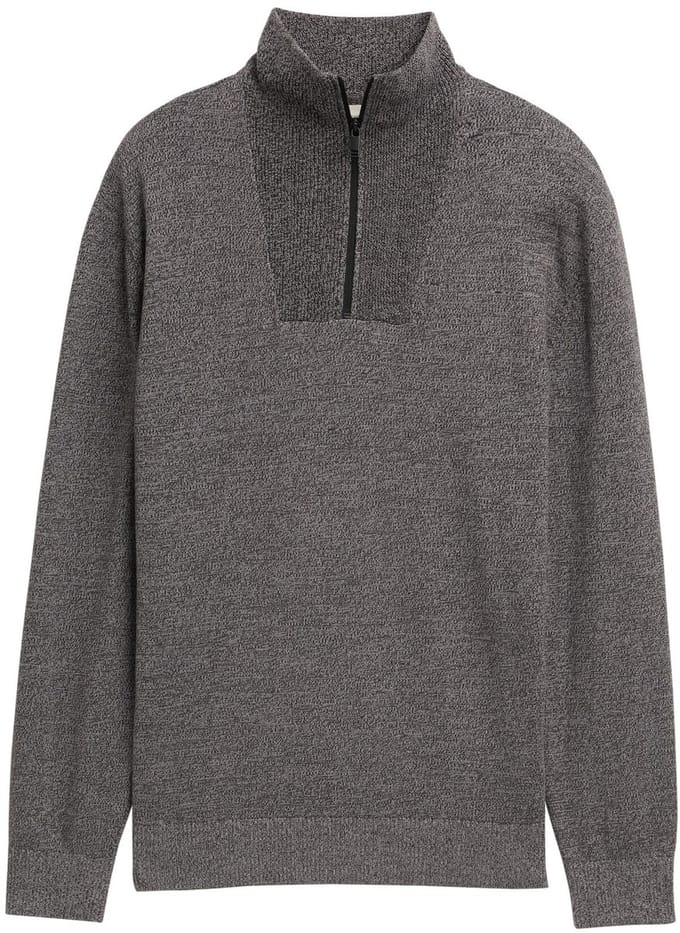 Tom Tailor Denim - Troyer gebreide trui van katoen - Maat S - Black Grey Mouline