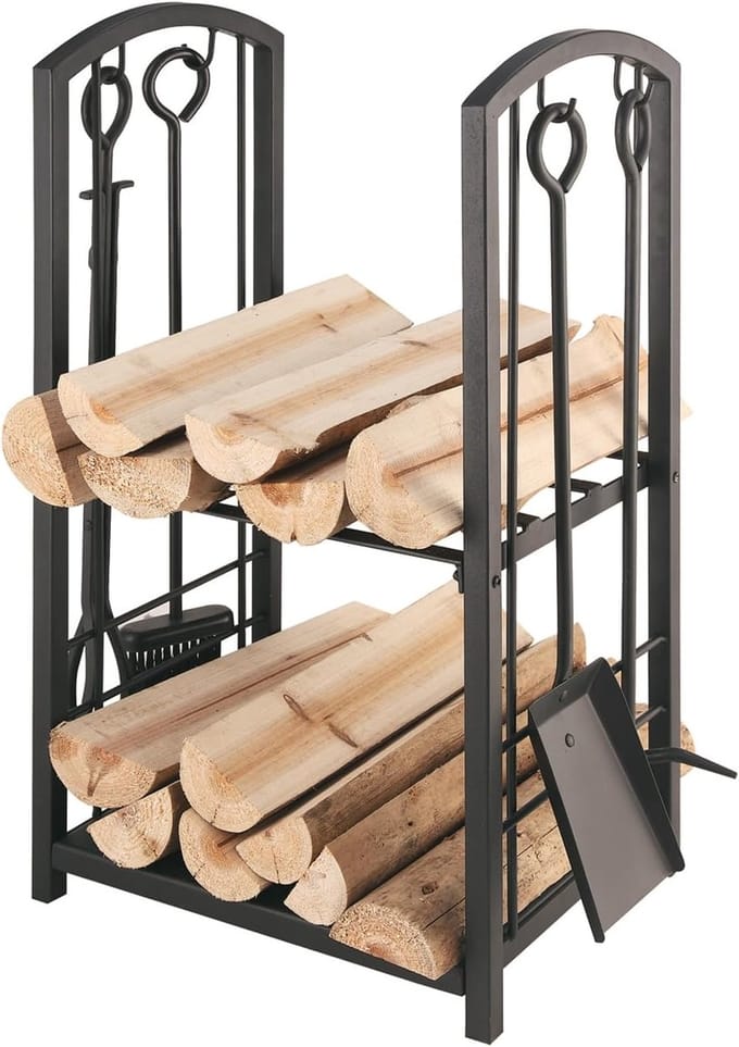 Houten Mand met Haardset - Perfect voor Kamperen