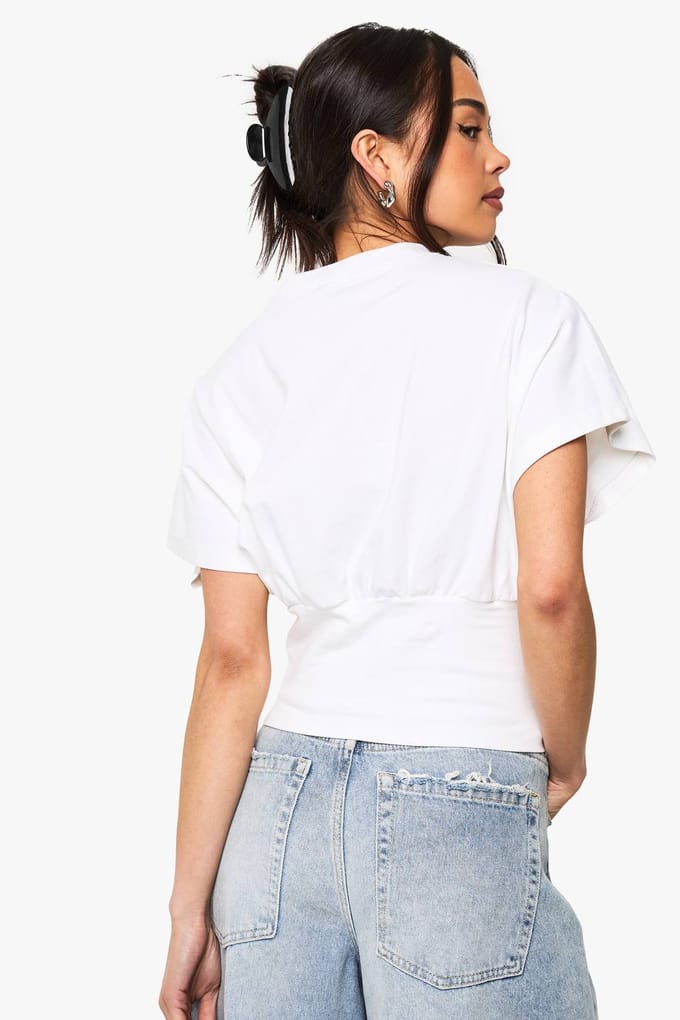 boohoo Dames Fitted Waist T-shirt | Wit | Maat: 42