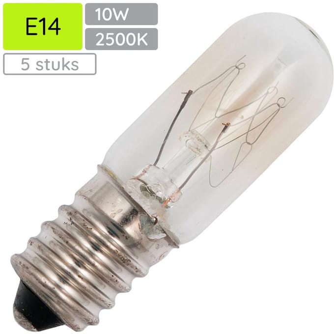 Signaallamp E14 130V 10W - 76 mAh - 5 stuks - T16 Gloeilamp Ø16mm - 54mm - 2500K - Dimbaar