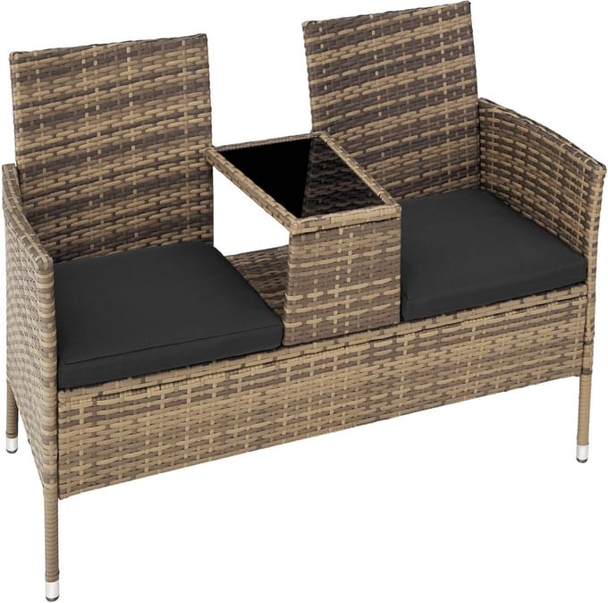 Luxe 2-zits tuinbank met tafel in polyrotan voor balkon en terras