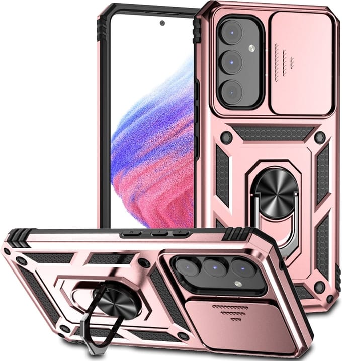 MobyDefend Hoesje - Geschikt voor Samsung Galaxy A14 - Pantsercase Met Draaibare Ring - Rosé