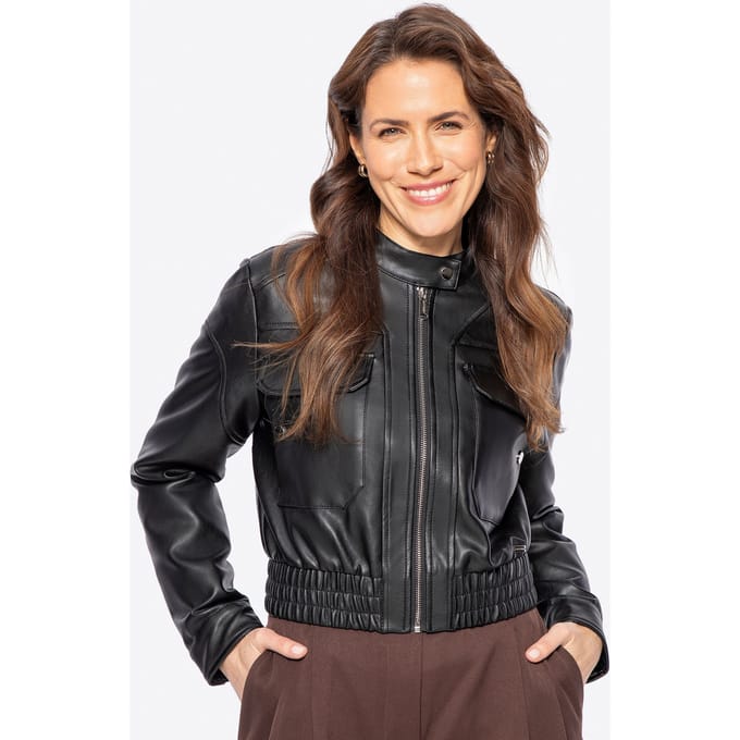 Wittchen Dames eco-leren jas met trekkoord zwart eco-leer
