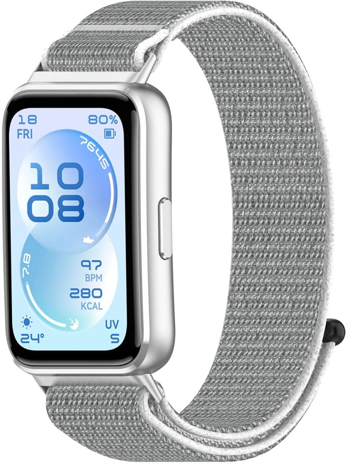 Strap-it Nylon 'Wave' bandje geschikt voor Huawei Band 11 / Huawei Band 11 Pro (Grijs)