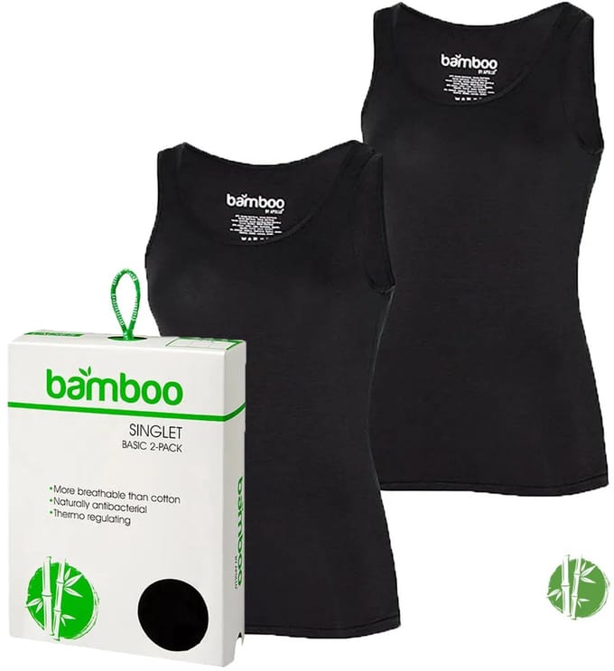Apollo Onderhemden Singlet Dames Bamboe Zwart 2 Stuks Maat S