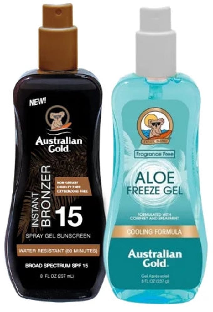 Australian Gold SPF 15 bronzer + Aloë Freeze gel after sun