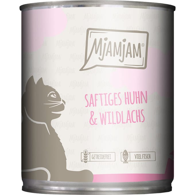 6x 800g MjAMjAM Sappige kip en wilde zalm nat kattenvoer