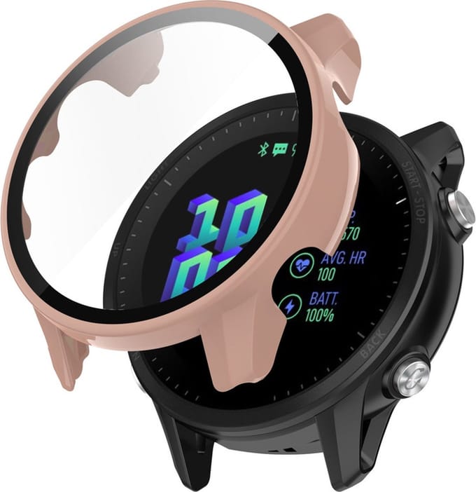 Watch case screenprotector - hoesje - gehard glas - geschikt voor Garmin Forerunner 955 - roze