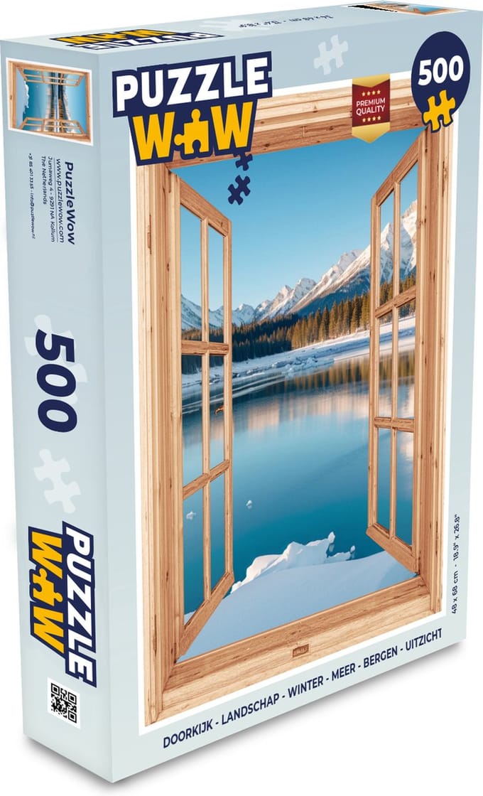 Puzzel Doorkijk - Landschap - Winter - Meer - Bergen - Uitzicht - Legpuzzel - Puzzel 500 stukjes