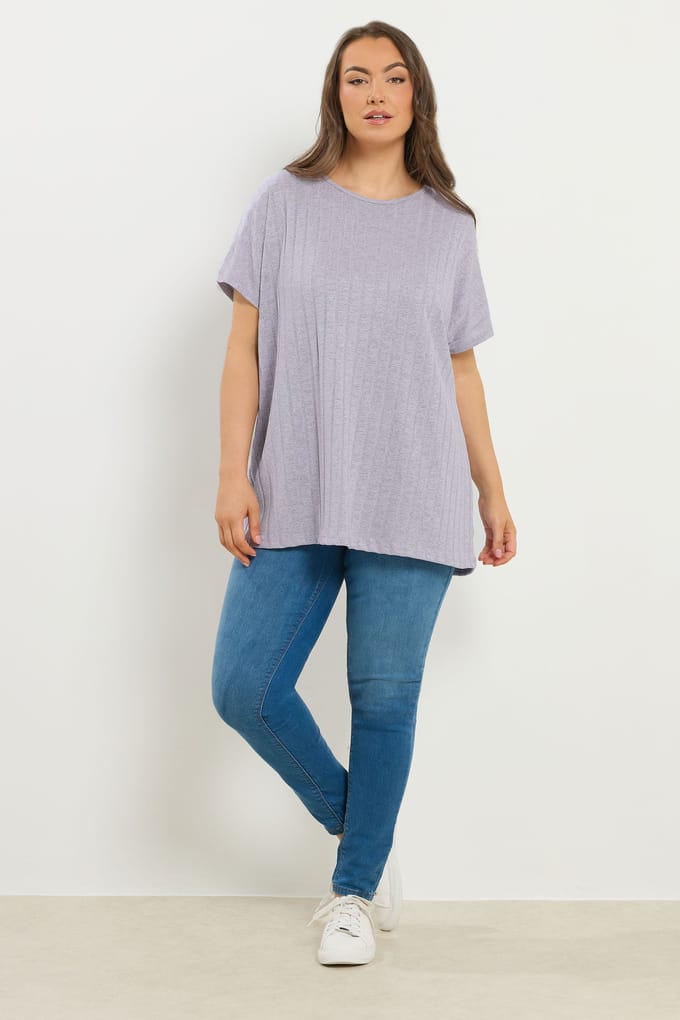 Yours Grijze Geribbelde Swing Top Met Afhangende Schouders Size 46