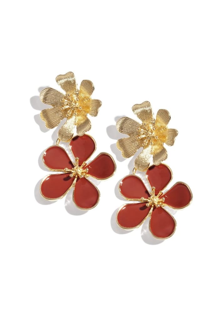 Oorbellen 2 keer bloem Goud/Wine red