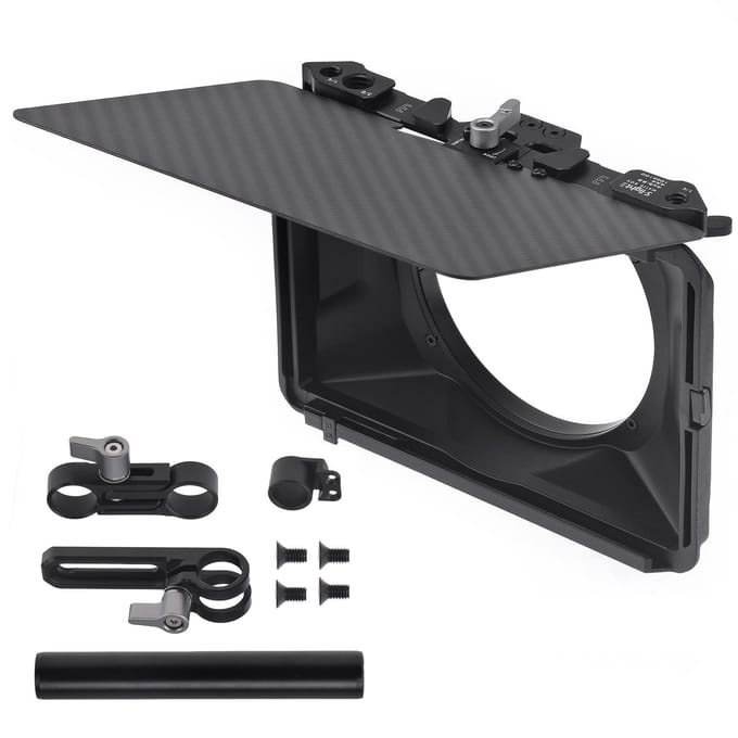 FOTGA Mini Matte Box Lichtgewicht met topvlag 15 mm staaf 4 stuks lensadapter zwart