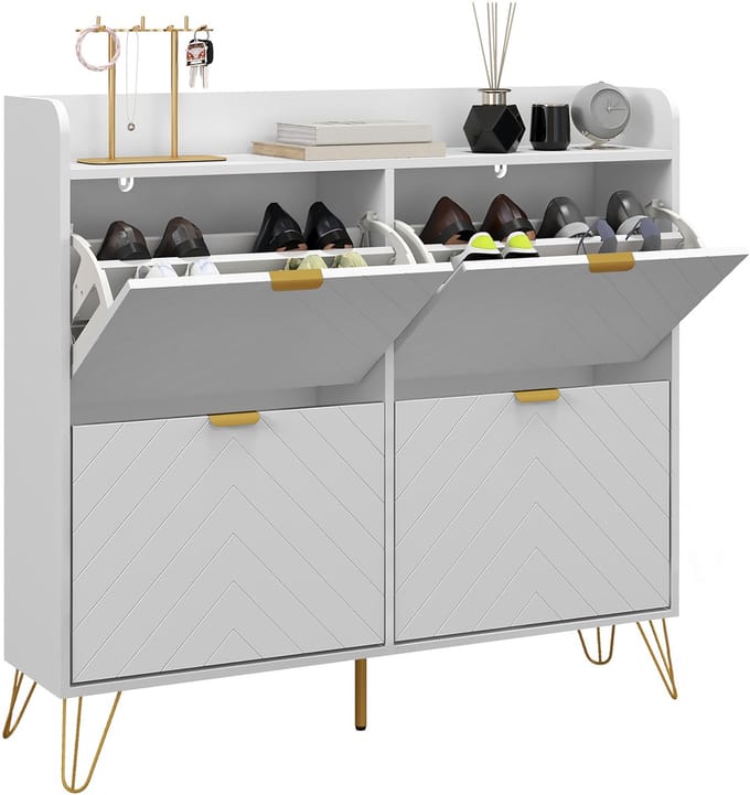 HOMCOM-Klapbare schoenenkast-MDF-106x24x102cm-Wit