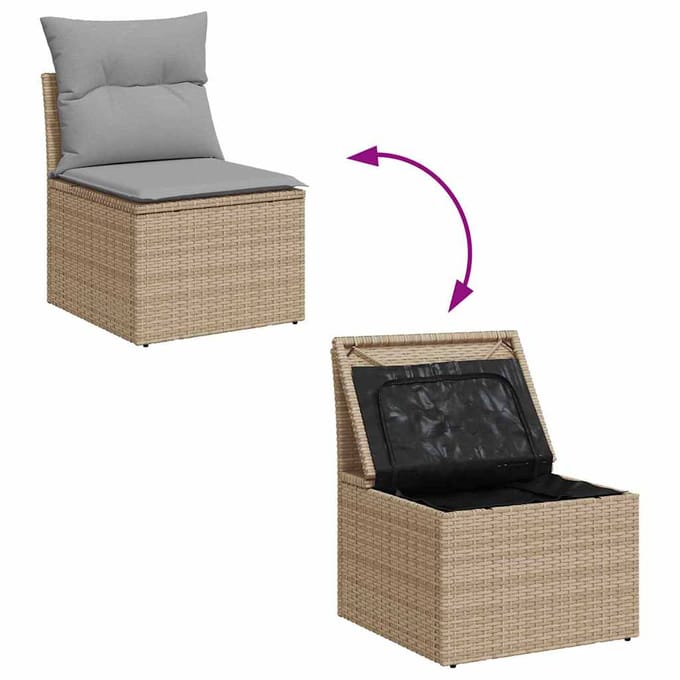 vidaXL Tuinbank Set met kussen met kussen 10 pcs Beige Poly Riet