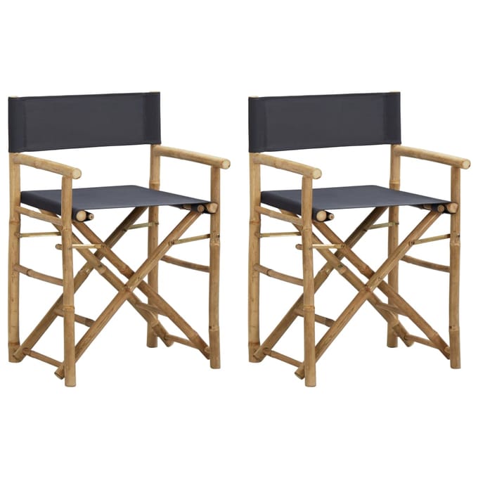vidaXL - Regisseursstoelen - 2 - st - inklapbaar - donkergrijs - bamboe - en - stof