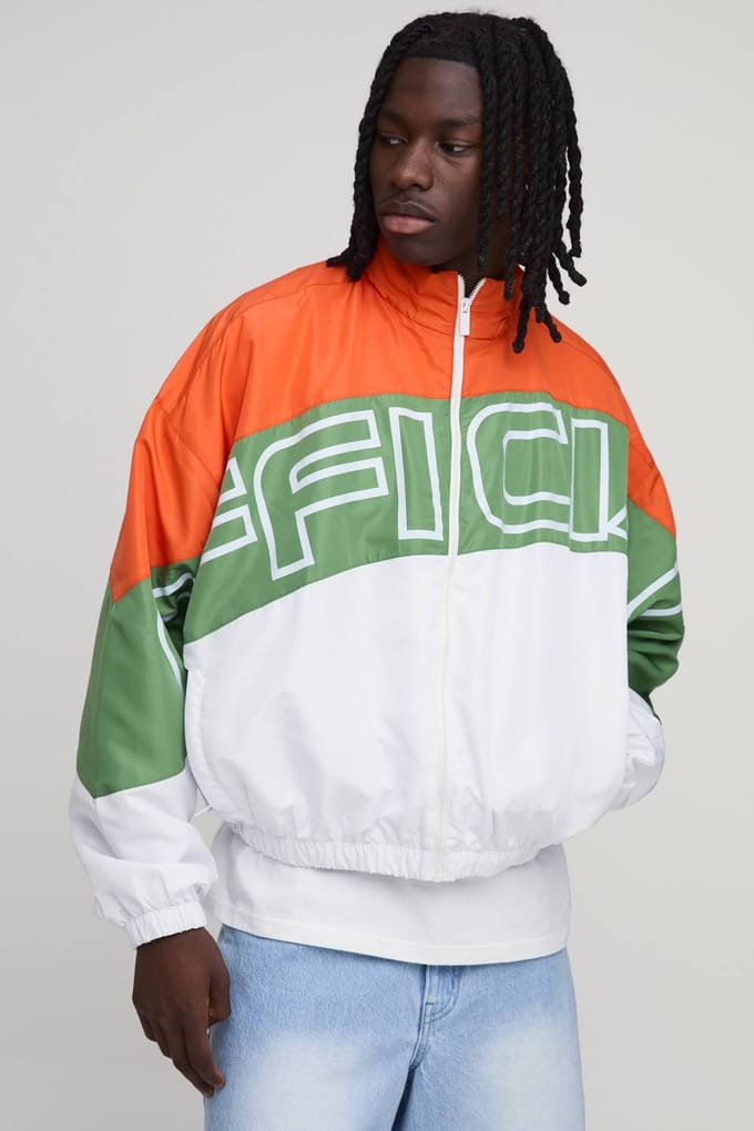 Oversized Official Colour Block Sports Jacket | Orange | Size Small