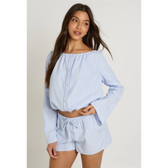 boohoo Dames Gestreepte Shorts Met Lage Taille En Trekkoord | Blauw | Maat: 44
