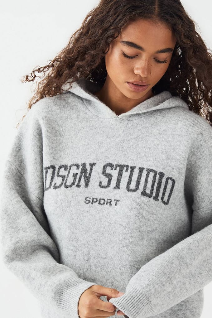 Dames DSGN Studio Gebreide Oversized Hoodie | Asgrijs | Maat: 2XL