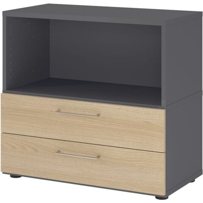 FlexWall | 2 OH | laden + kast | met verstelbare poten - Grafiet/Eiken