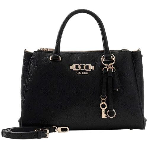 GUESS handtas schoudertas Anise Triple Compartment Satchel Black Logo zwart