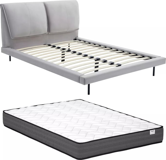 Vente-unique Bedframe fluweel grijs 140 x 190 cm