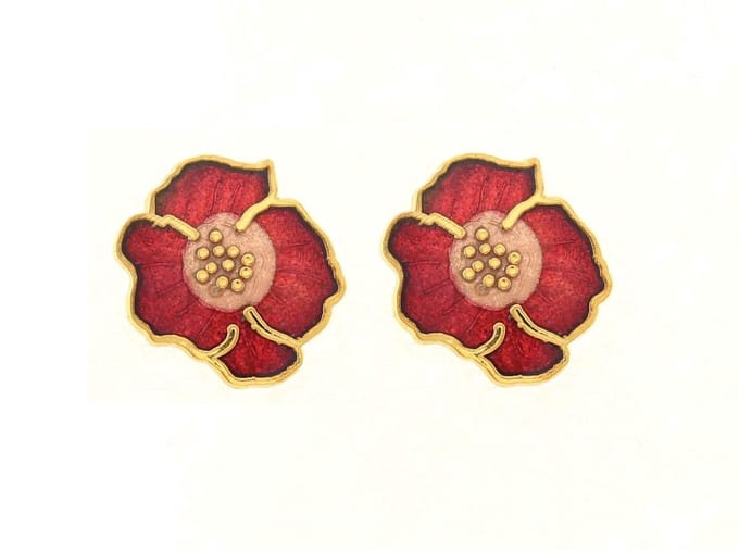 Behave - Oorstekers dames - bloemmotief - rood - 1,5 cm - tijdloos
