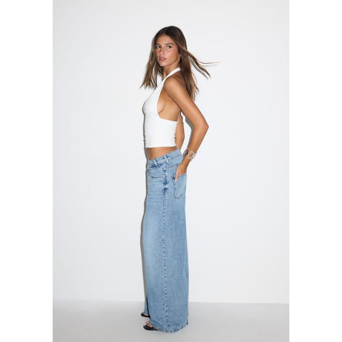 Stradivarius Jeans met gekruiste taille  LICHTE MIDDENBLAUWE DENIM WASSING 40