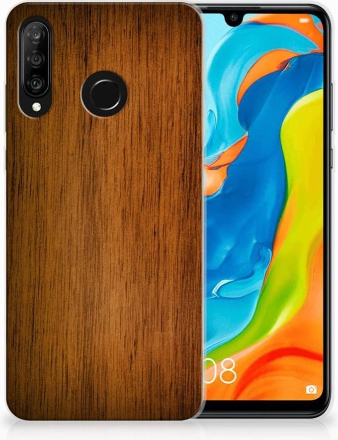 Huawei P30 Lite Bumper Hoesje Donker Hout