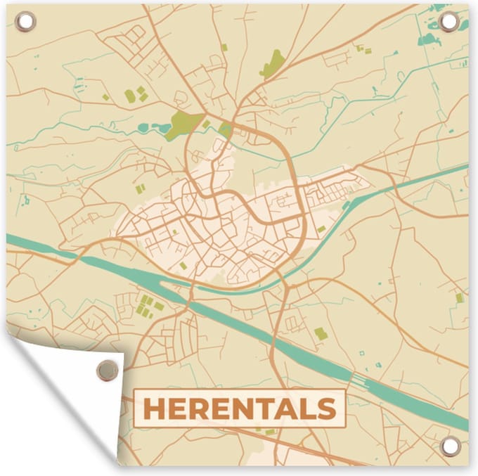 Tuindoek Vintage - Plattegrond - Herentals - Kaart - Stadskaart - 100x100 cm